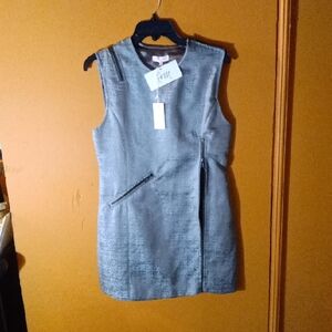 Nameless Silver Sleeveless Shift Dress with Asymmetric Zipper